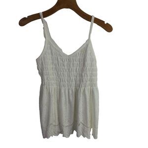 URBAN Romantics Womens V-Neck Eyelet Tank Top Smocked Stretch White Size XL